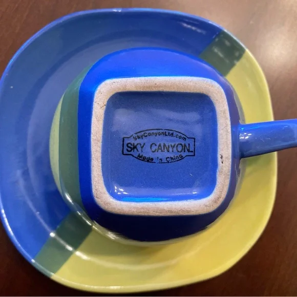Sky Canyon Color Block Stoneware Cup & Saucer Set of Four - Picture 6 of 6